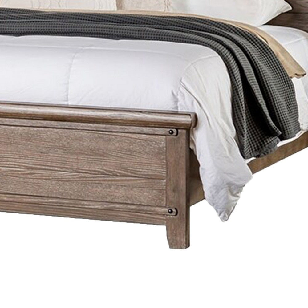 Merry Queen Bed | Curved Panel Headboard | Rivet Accents | Brown Wood BM342316