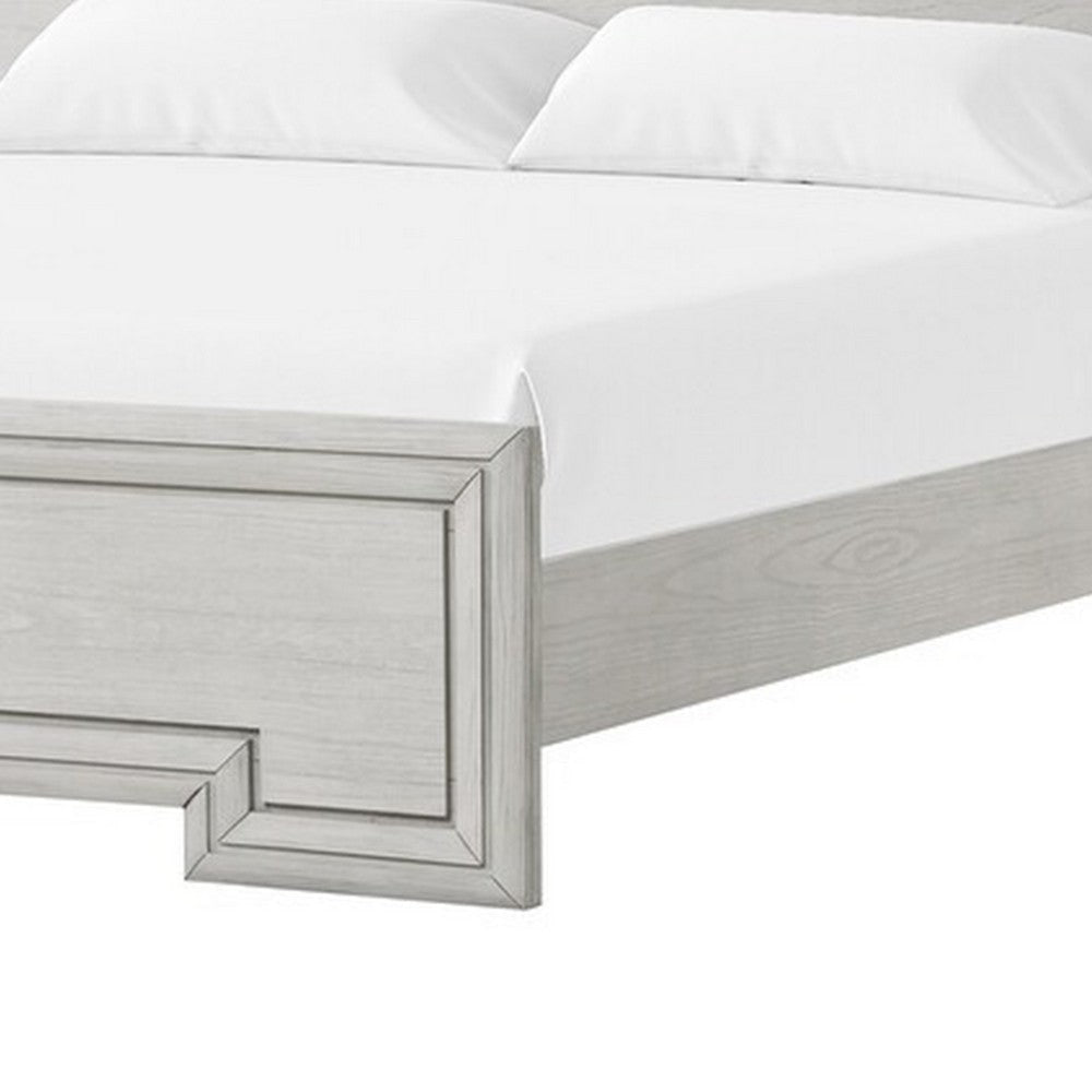 Basil queen Bed | Framed Headboard and Footboard | Rustic White Wood BM342317