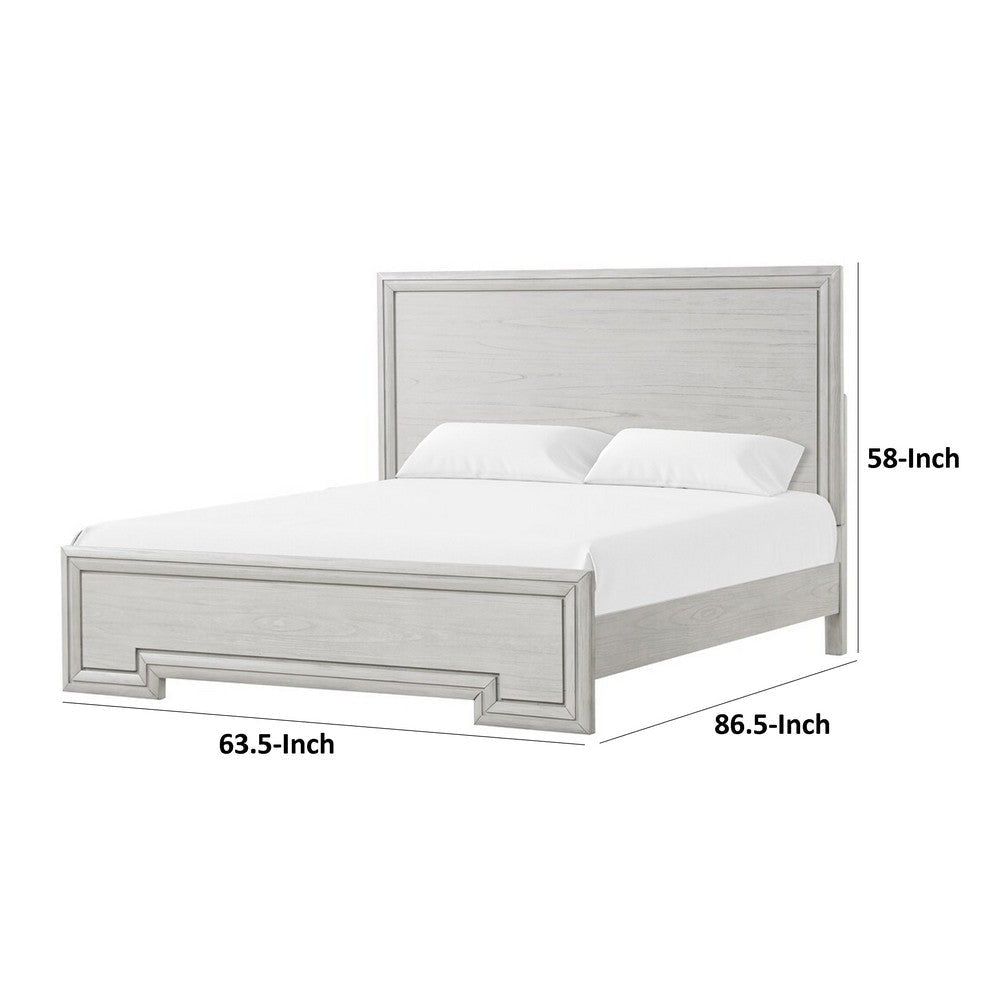 Basil queen Bed | Framed Headboard and Footboard | Rustic White Wood BM342317