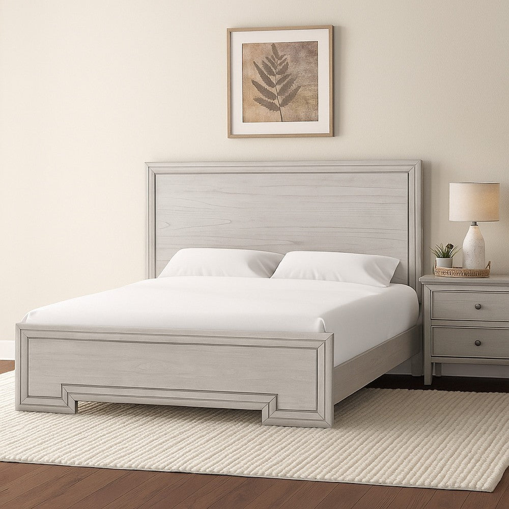Basil queen Bed | Framed Headboard and Footboard | Rustic White Wood BM342317