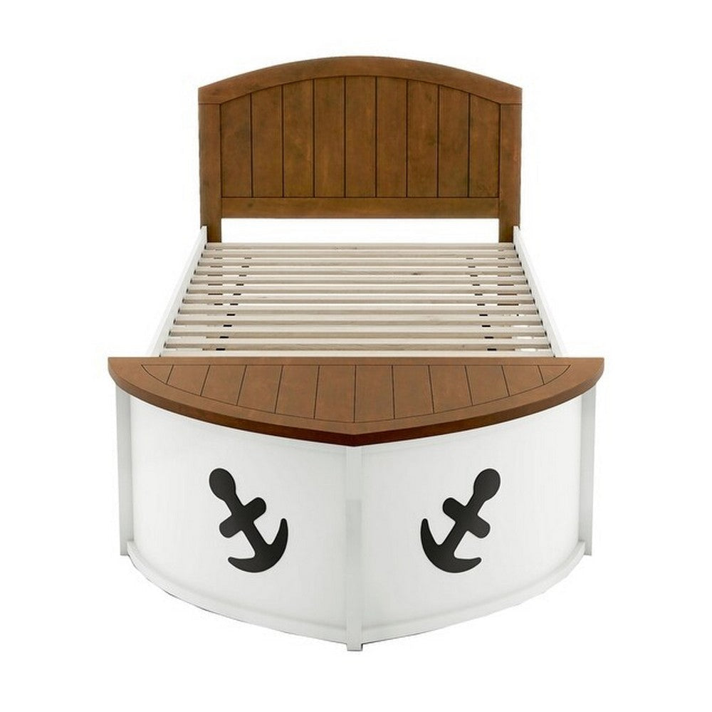 Evon Captain Twin Bed | Trundle and Storage | Boat Design | White and Oak Brown BM342318
