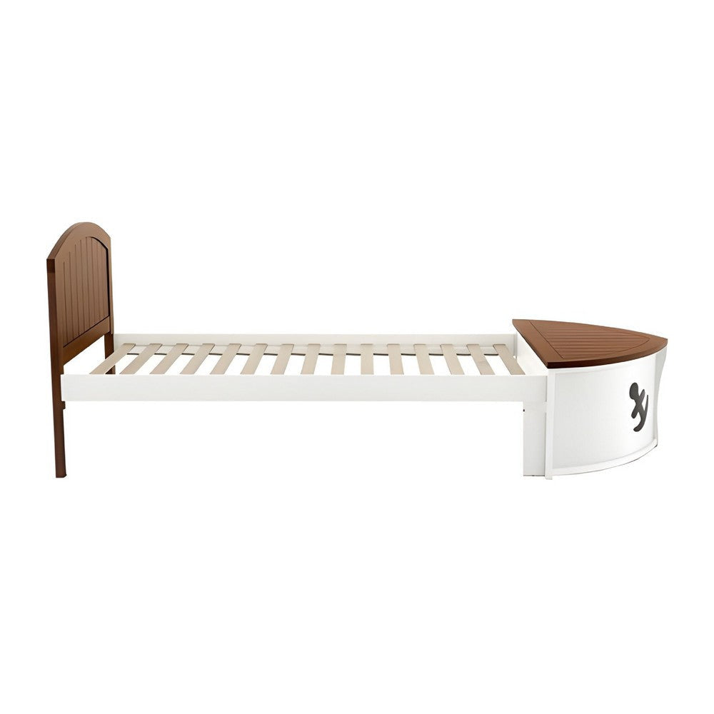 Evon Captain Twin Bed | Trundle and Storage | Boat Design | White and Oak Brown BM342318