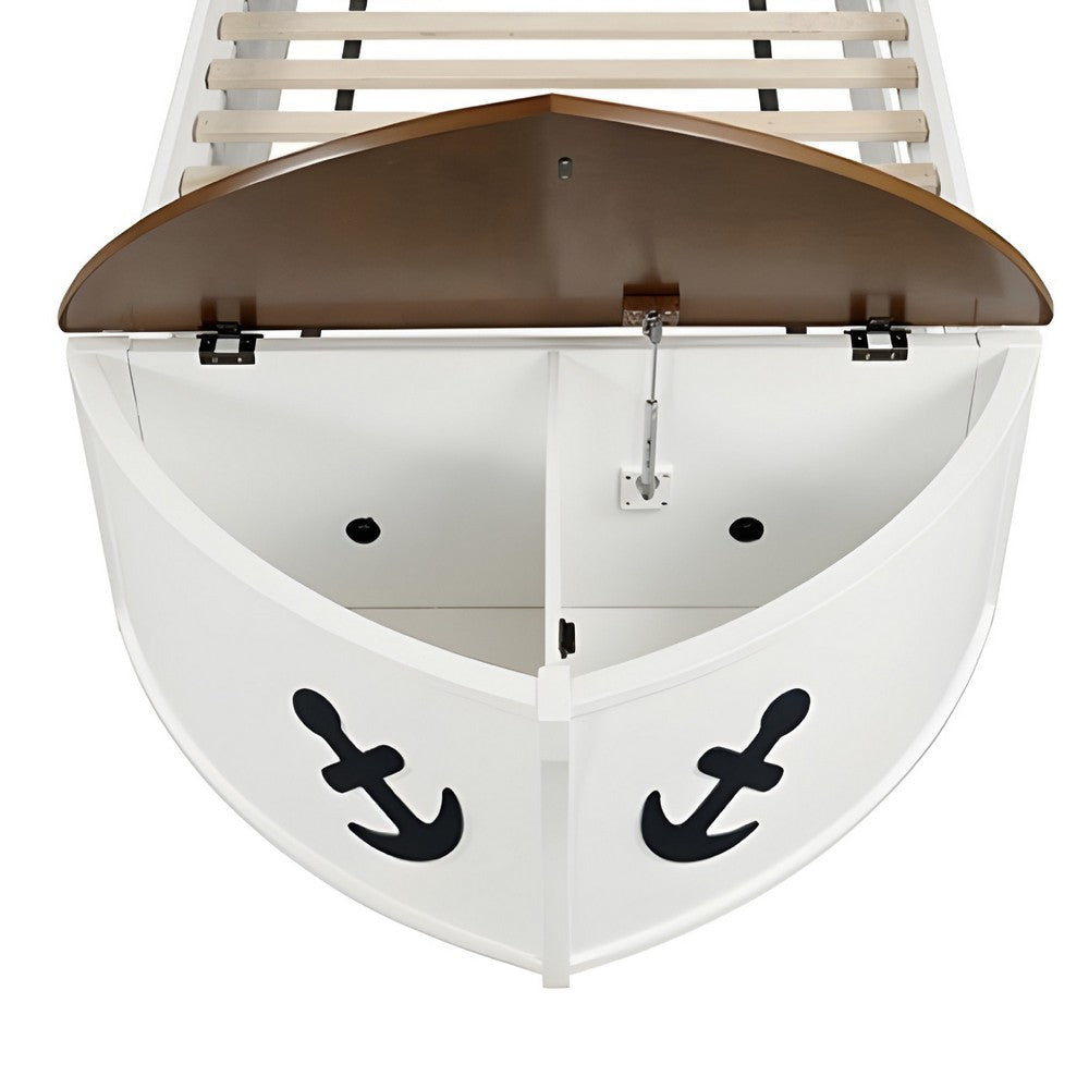 Evon Captain Twin Bed | Trundle and Storage | Boat Design | White and Oak Brown BM342318