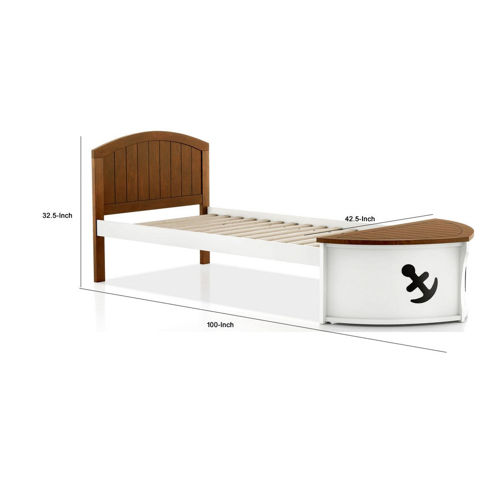 Evon Captain Twin Bed | Trundle and Storage | Boat Design | White and Oak Brown BM342318