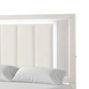 Toi Queen Bed | LED Headboard w Tufted Upholstery | Fluted Antique White BM342319