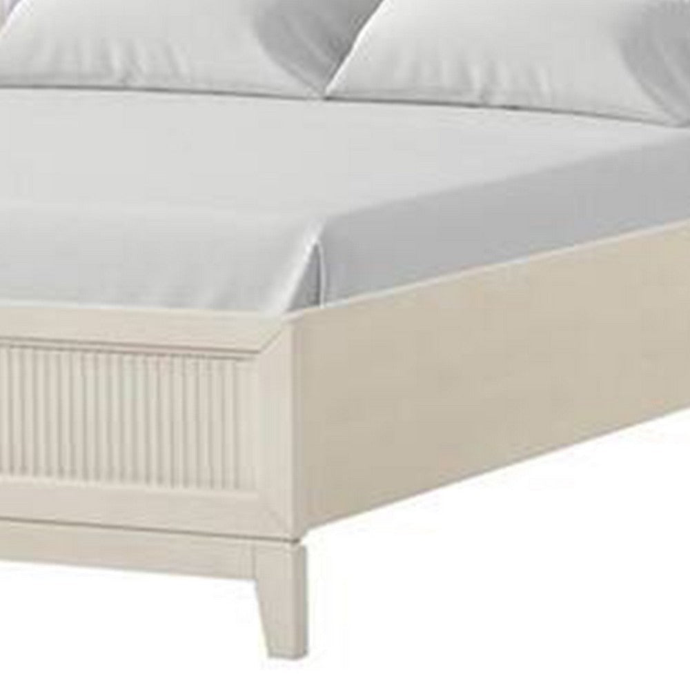 Toi Queen Bed | LED Headboard w Tufted Upholstery | Fluted Antique White BM342319
