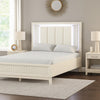 Toi Queen Bed | LED Headboard w Tufted Upholstery | Fluted Antique White BM342319