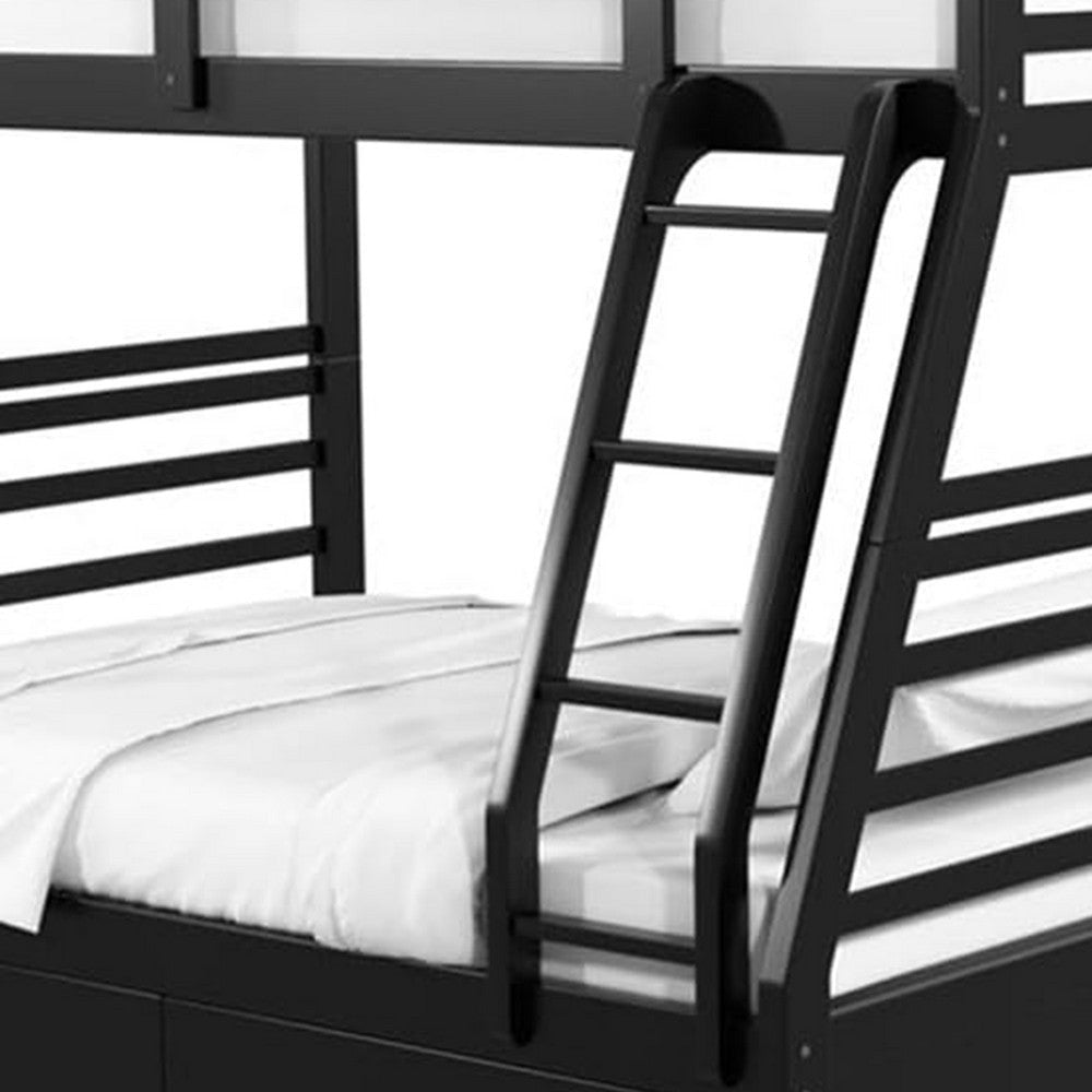 Zegy Twin over Full Bunk Bed with 2 Drawers and Attached Ladder | Black BM342321