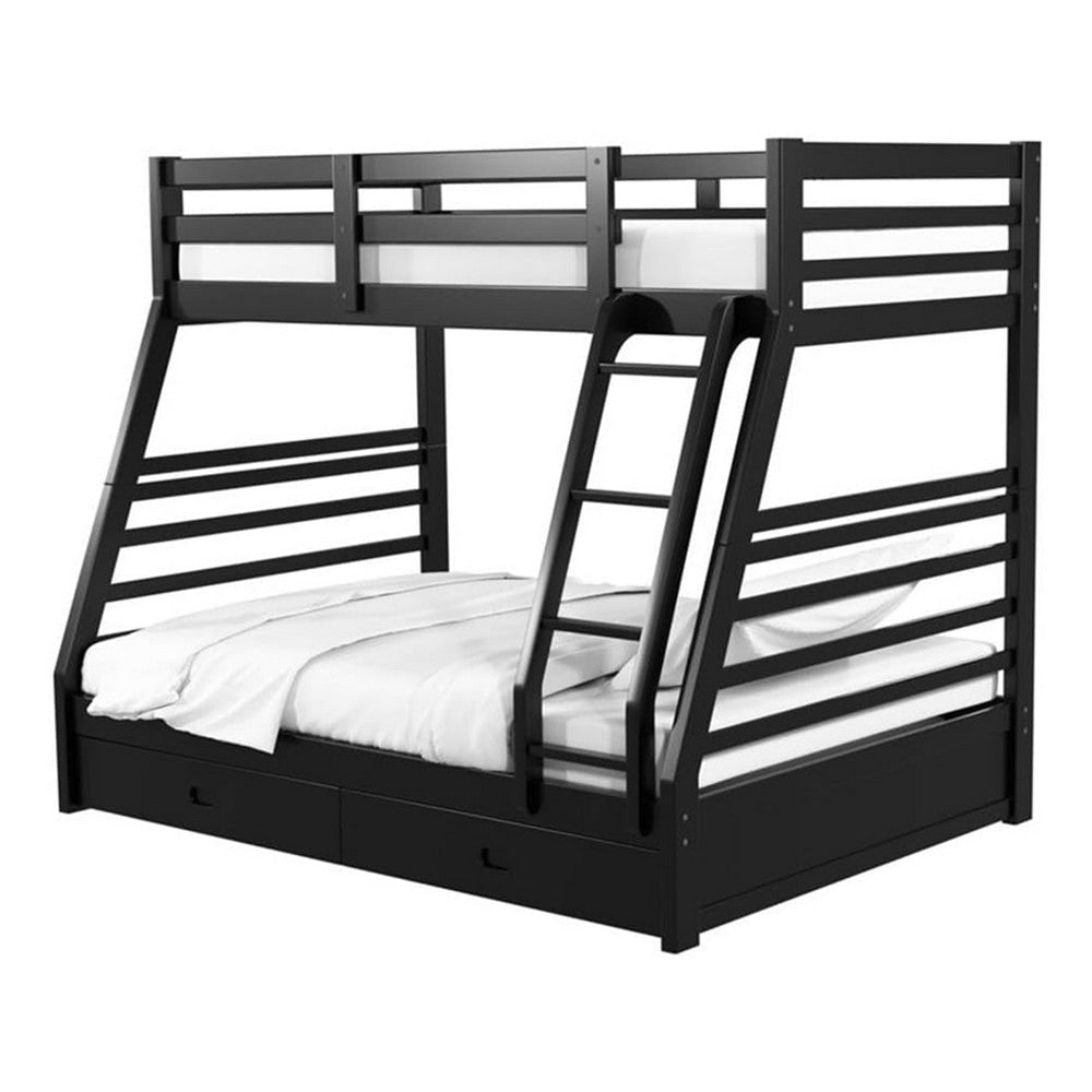 Zegy Twin over Full Bunk Bed with 2 Drawers and Attached Ladder | Black