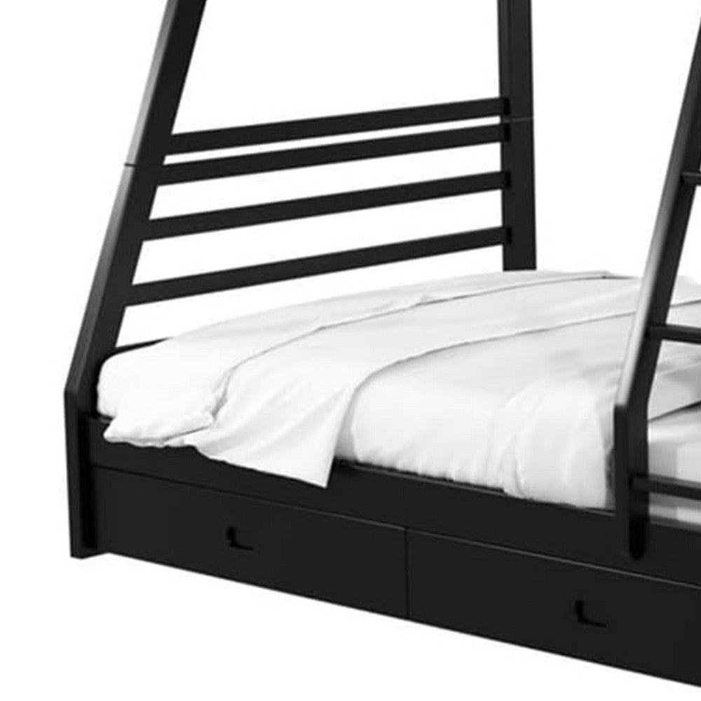 Zegy Twin over Full Bunk Bed with 2 Drawers and Attached Ladder | Black BM342321