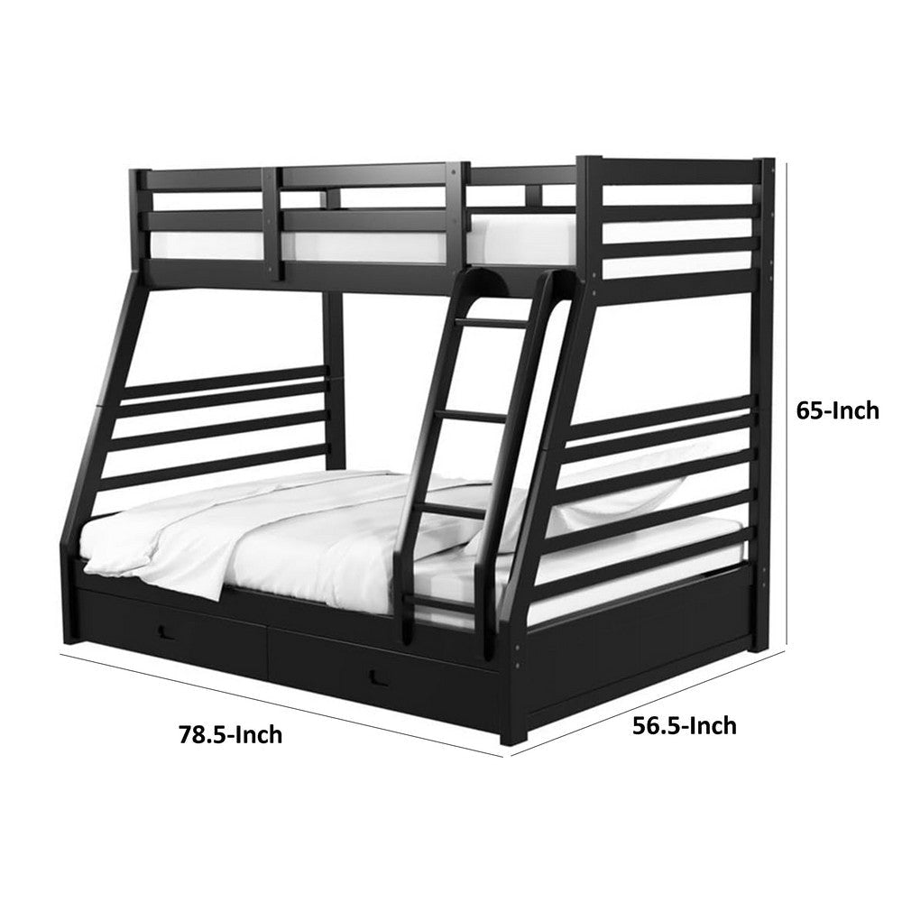 Zegy Twin over Full Bunk Bed with 2 Drawers and Attached Ladder | Black BM342321