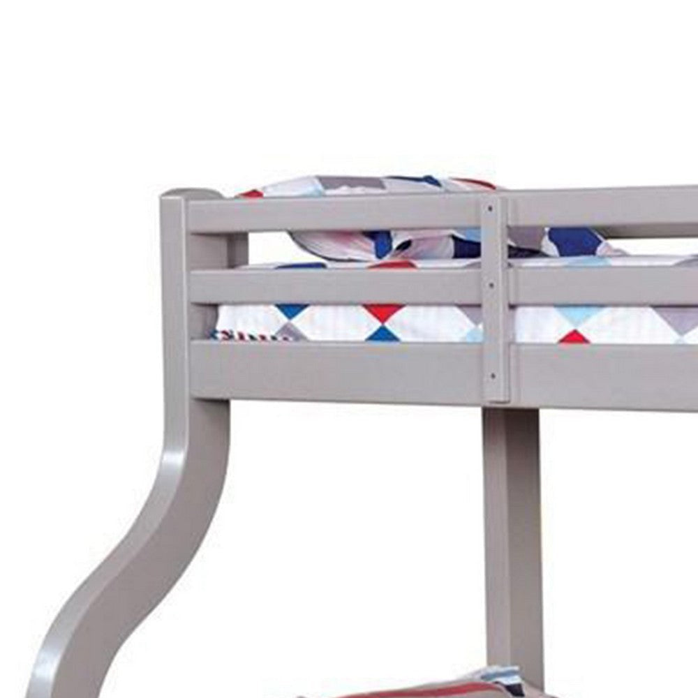 Tedy Twin over Full Bunk Bed with Curved Ladder | Guardrails | Gray BM342322