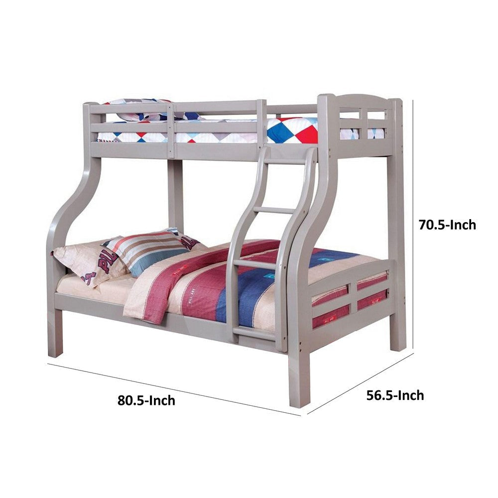 Tedy Twin over Full Bunk Bed with Curved Ladder | Guardrails | Gray BM342322