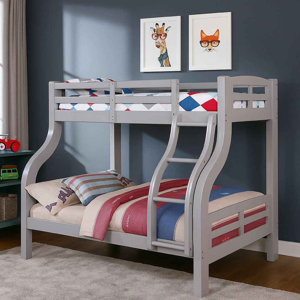 Tedy Twin over Full Bunk Bed with Curved Ladder | Guardrails | Gray BM342322