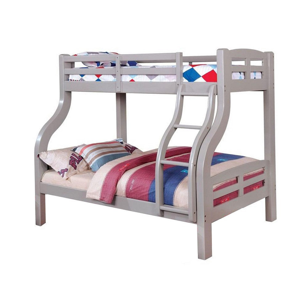 Tedy Twin over Full Bunk Bed with Curved Ladder | Guardrails | Gray