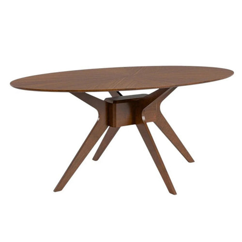 Ebik Dining Table | 71" Oval Top in Walnut Brown Sunburst Veneer
