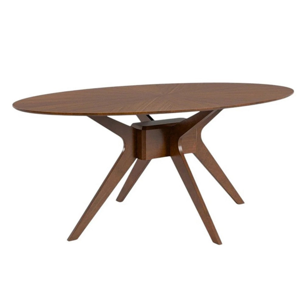 Ebik Dining Table | 71" Oval Top in Walnut Brown Sunburst Veneer