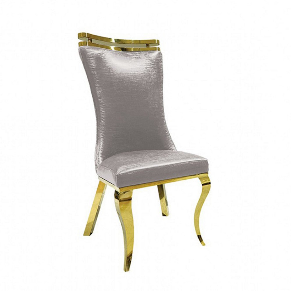 Pedy Dining Side Chair Set of 2 | Gray Faux Leather | Gold Saber Legs