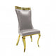 Pedy Dining Side Chair Set of 2 | Gray Faux Leather | Gold Saber Legs
