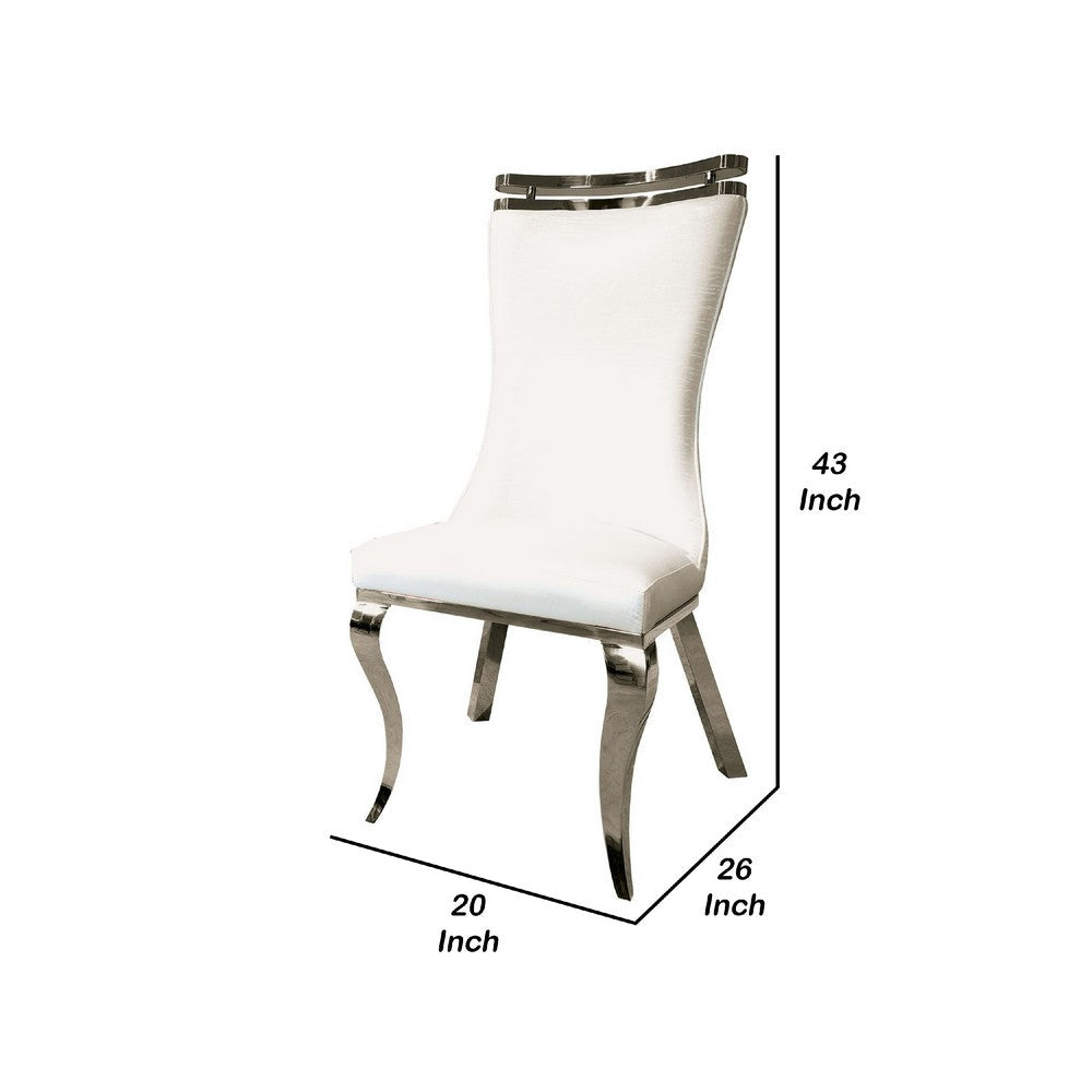 Bedy Dining Side Chair Set of 2 | Textured White Velvet | Silver Saber Legs
