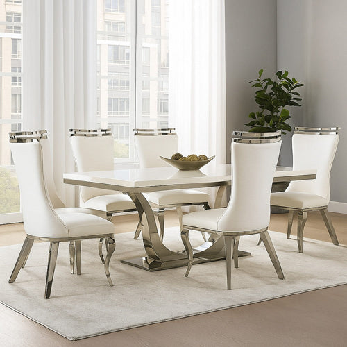 Bedy Dining Side Chair Set of 2 | Textured White Velvet | Silver Saber Legs