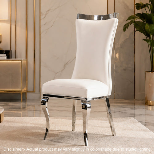 Bedy Dining Side Chair Set of 2 | Textured White Velvet | Silver Saber Legs