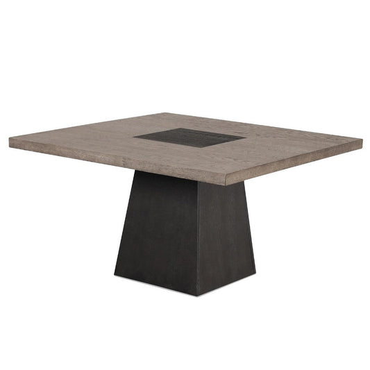 Ager Dining Table | 54" Top in Oak and Walnut Brown | Pedestal Base
