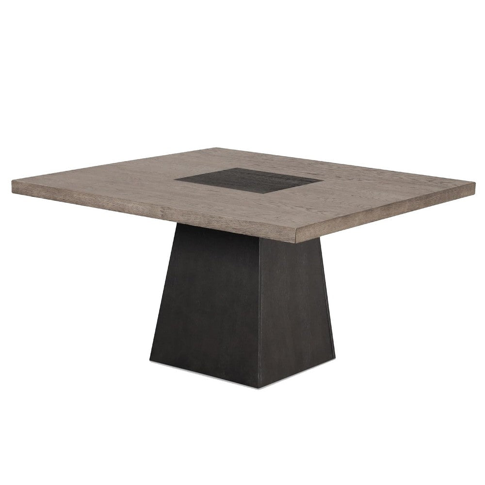 Ager Dining Table | 54" Top in Oak and Walnut Brown | Pedestal Base