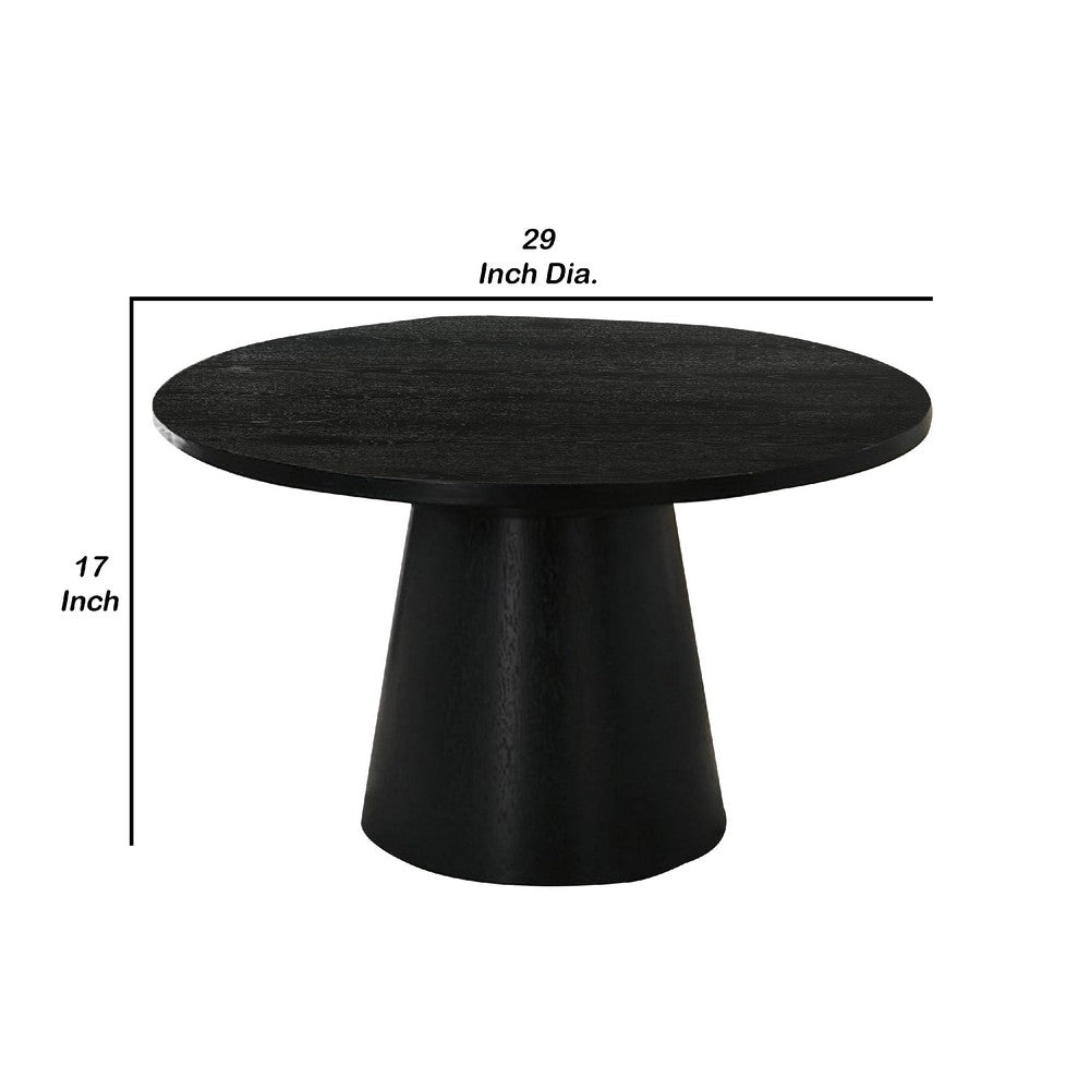 Kily Coffee Table | Cone Pedestal Base | 29" Round Top in Black