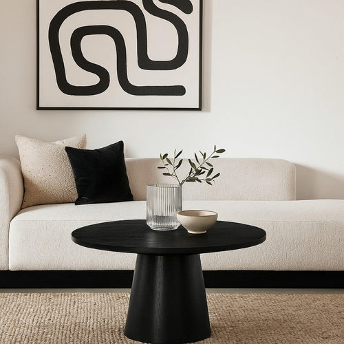 Kily Coffee Table | Cone Pedestal Base | 29" Round Top in Black