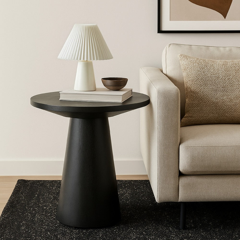 Kily Side End Table | Cone Pedestal Base | 20" Round Top in Black