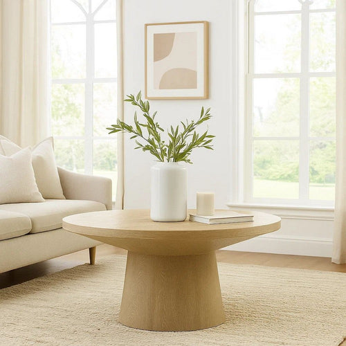 Kily Coffee Table | Pedestal Base | 29" Round Top in Oak Brown