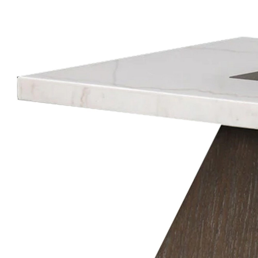 Asten Coffee Table | 48" White Marble | Walnut Brown Pedestal Base