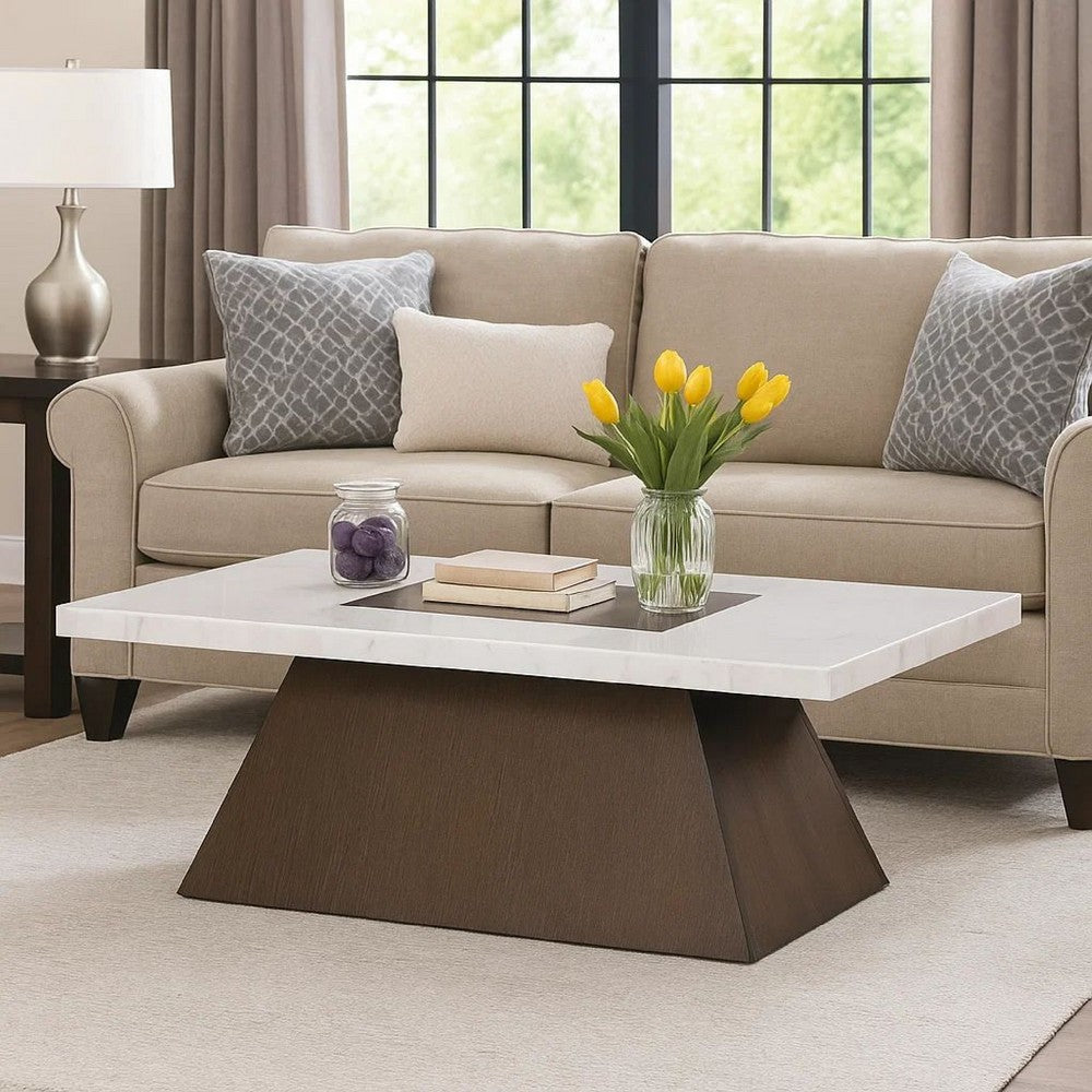 Asten Coffee Table | 48" White Marble | Walnut Brown Pedestal Base