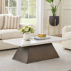 Asten Coffee Table | 48" White Marble | Walnut Brown Pedestal Base