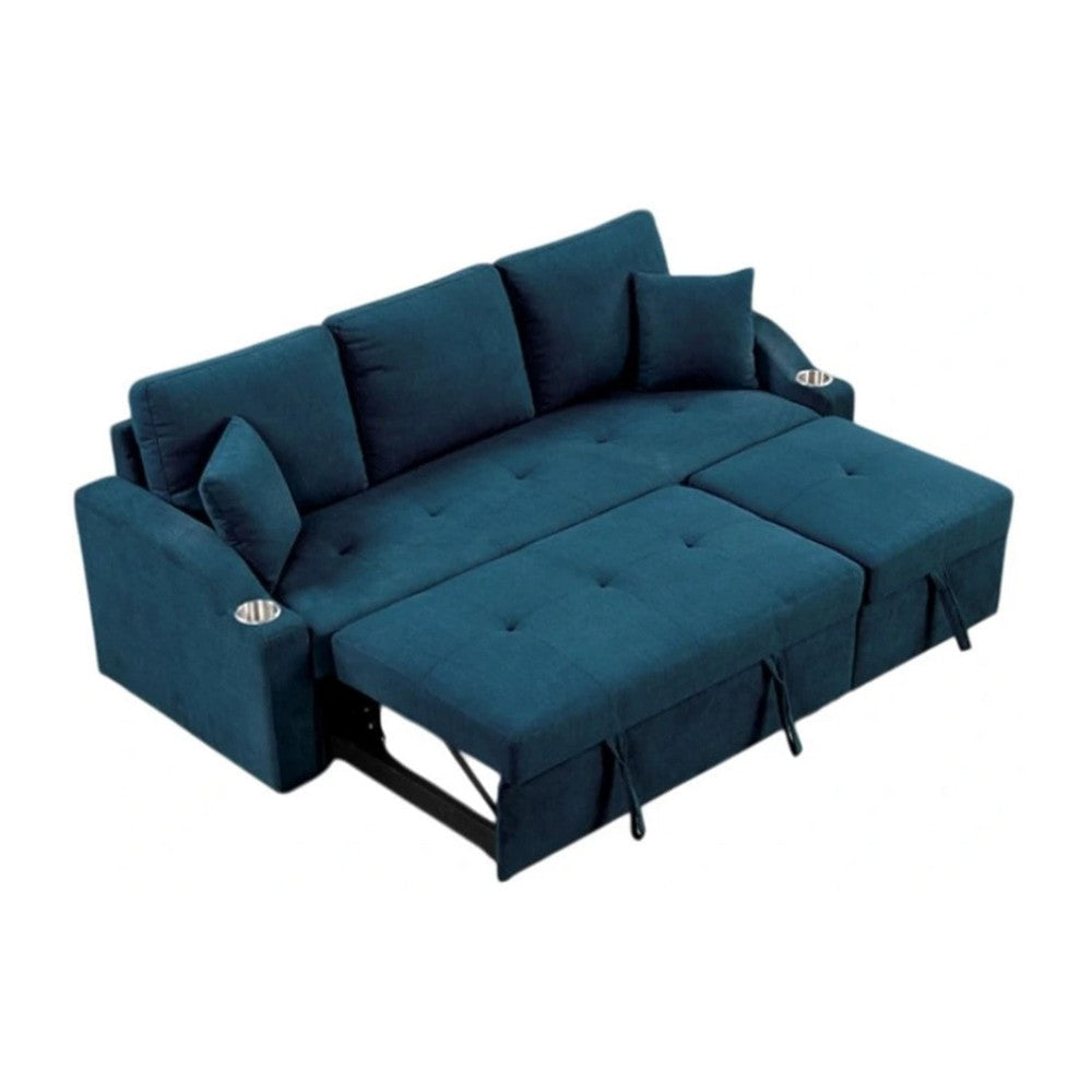 Rily Sleeper Sectional Sofa with Pull Out Bed and 2 Pillows | Blue BM342334