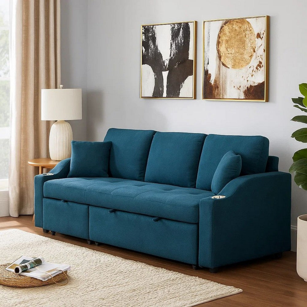 Rily Sleeper Sectional Sofa with Pull Out Bed and 2 Pillows | Blue