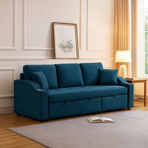 Rily Sleeper Sectional Sofa with Pull Out Bed and 2 Pillows | Blue