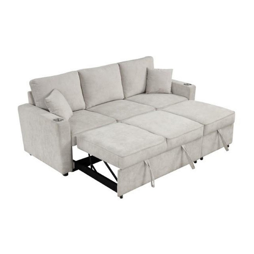 Dily Sleeper Sectional Sofa with Pull Out Bed and 2 Pillows | Beige BM342335