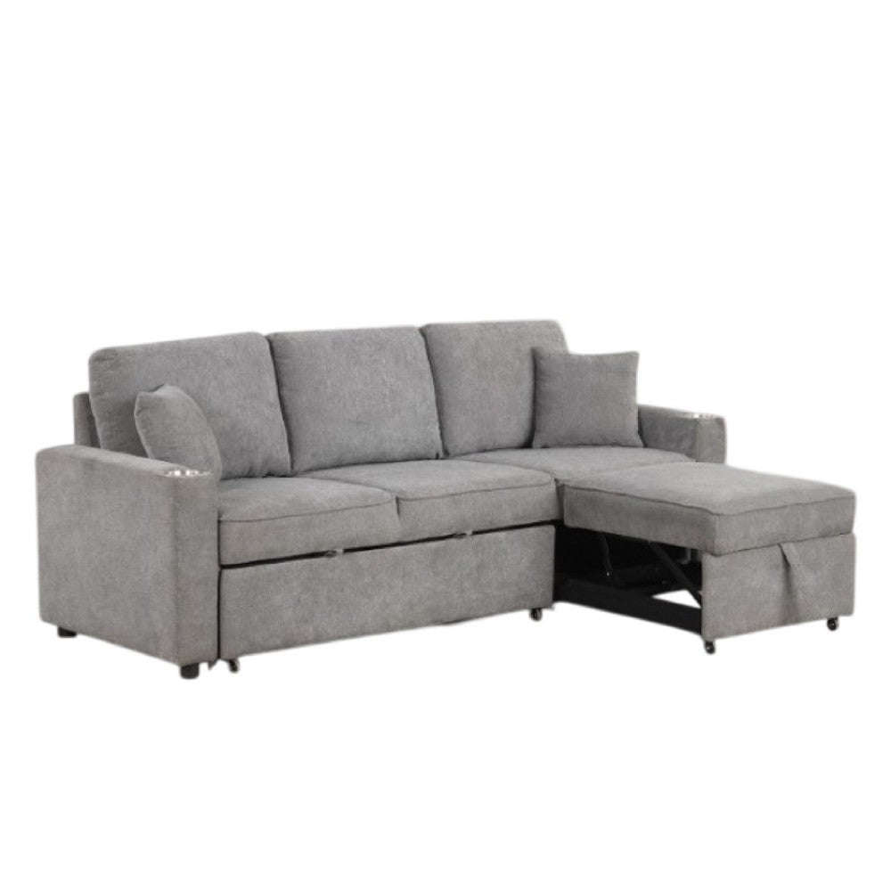 Dily Sleeper Sectional Sofa with Pull Out Bed and 2 Pillows | Gray