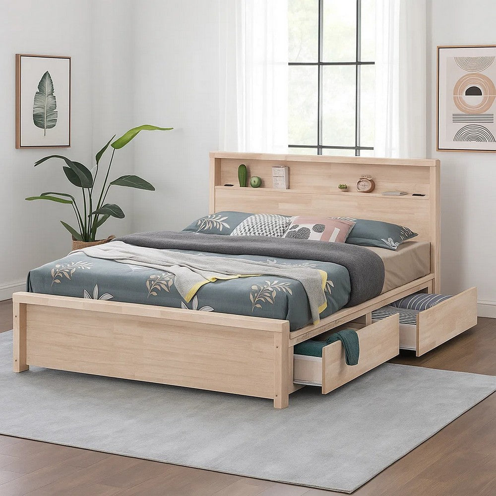 Gilu Twin Size Bed | Bookcase Headboard | 2 Drawer Footboard | Whitewash BM342337