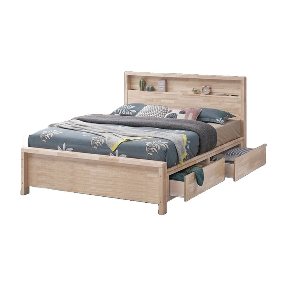 Gilu Twin Size Bed | Bookcase Headboard | 2 Drawer Footboard | Whitewash BM342337