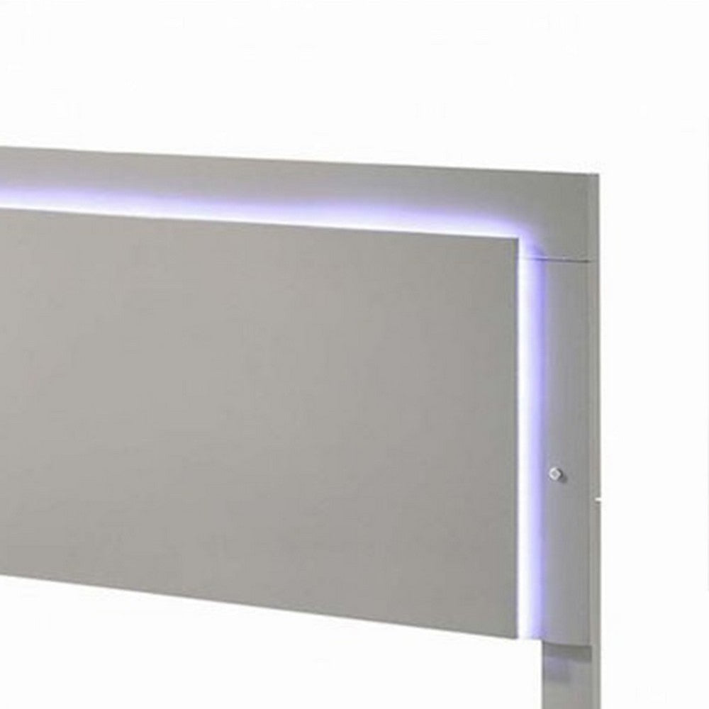 Suni King Size Bed w LED Headboard | Light Taupe Gray Wood Frame BM342338