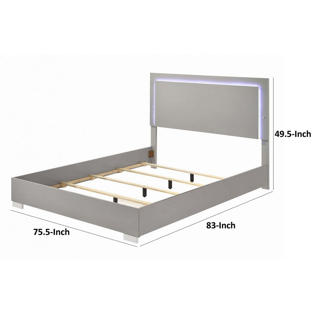 Suni King Size Bed w LED Headboard | Light Taupe Gray Wood Frame BM342338