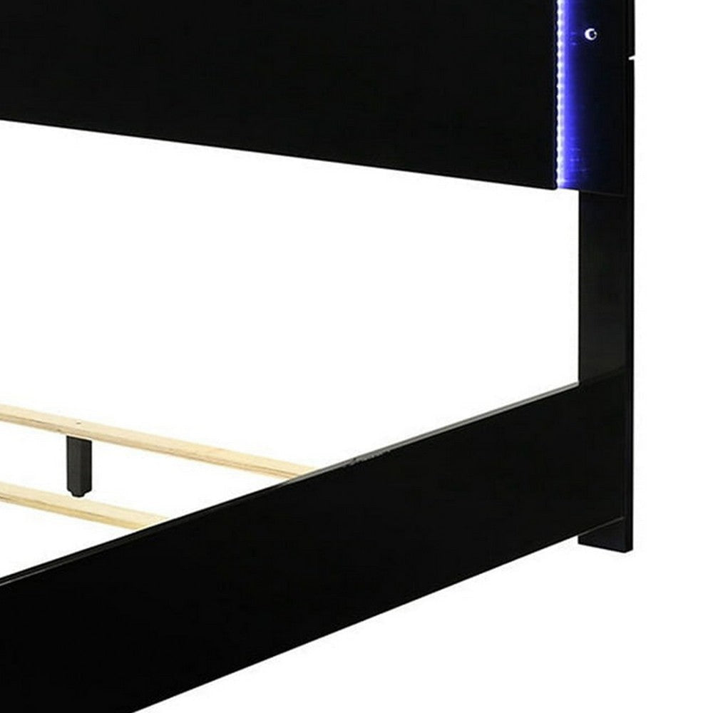 Suni King Size Bed w LED Headboard | Piano Black Wood Frame BM342340