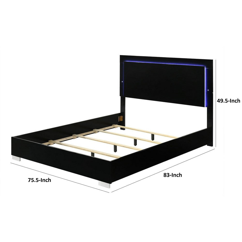 Suni King Size Bed w LED Headboard | Piano Black Wood Frame BM342340