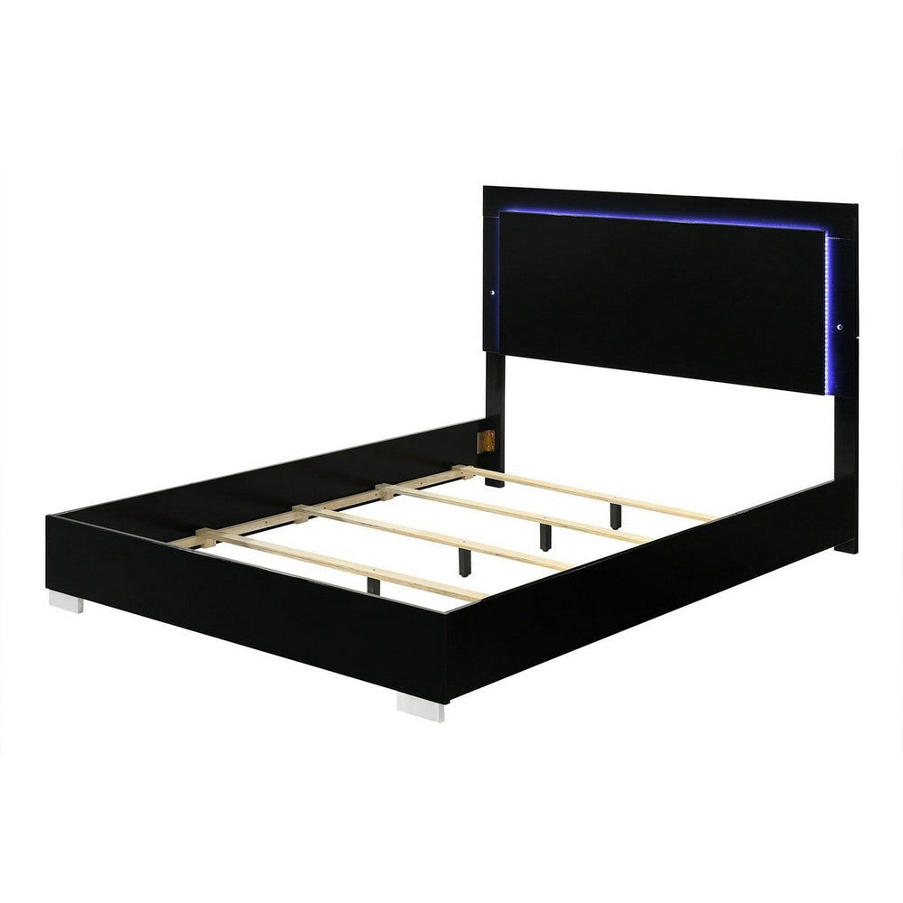 Suni King Size Bed w LED Headboard | Piano Black Wood Frame BM342340