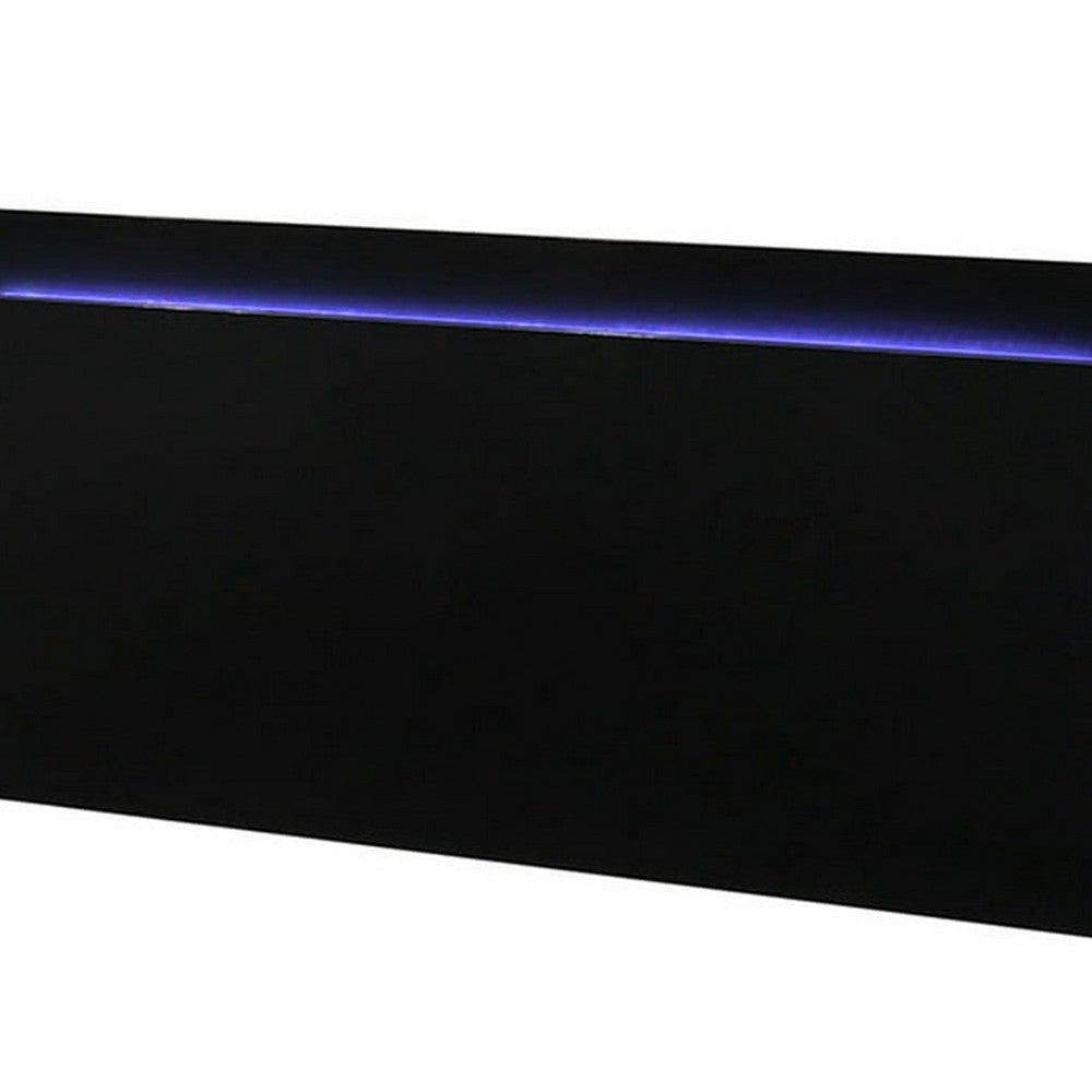 Suni Queen Size Bed w LED Headboard | Piano Black Wood Frame BM342341