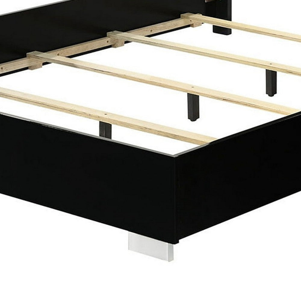 Suni Queen Size Bed w LED Headboard | Piano Black Wood Frame BM342341