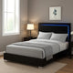 Suni Queen Size Bed w LED Headboard | Piano Black Wood Frame